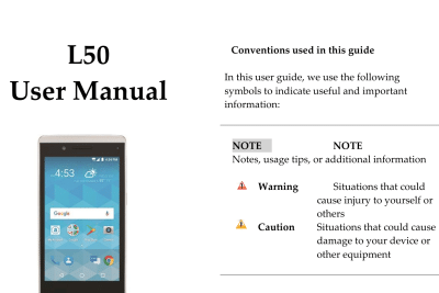 Manual de usuario Hisense L50: pantalla del teléfono que muestra la hora y las aplicaciones.